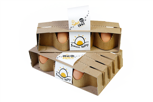Excavator-style egg packaging look with complete locking and labeling